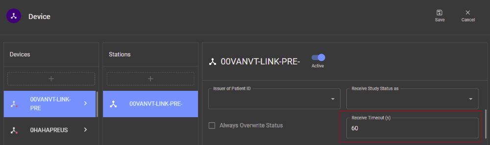 Receive Timeout setting