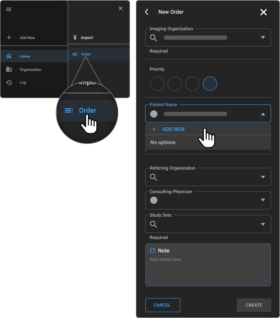 access new order page