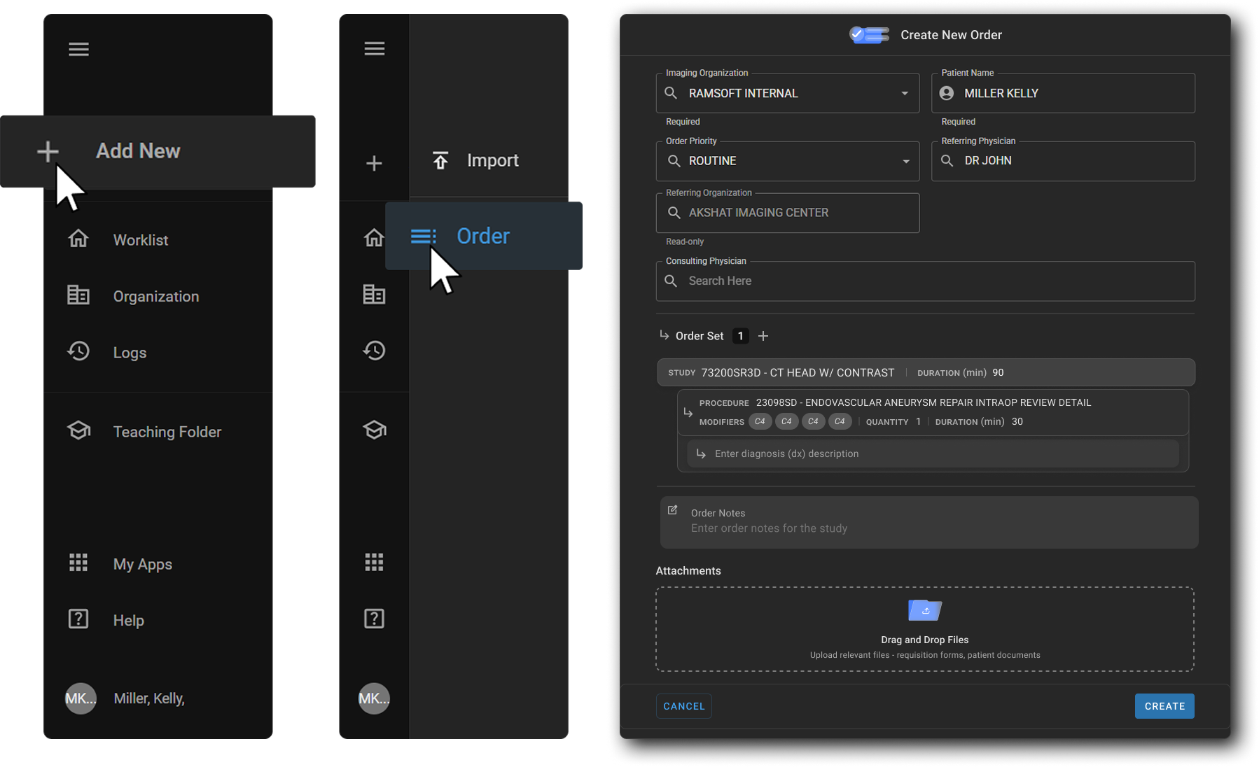 Create New Order drawer