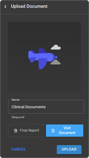Upload document dialog — name and document type