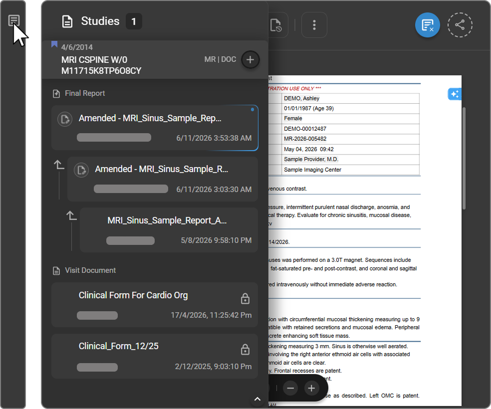 Study Explorer panel open on the left side of the viewer