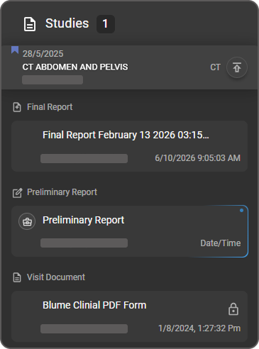 Document categories grouped under the study card