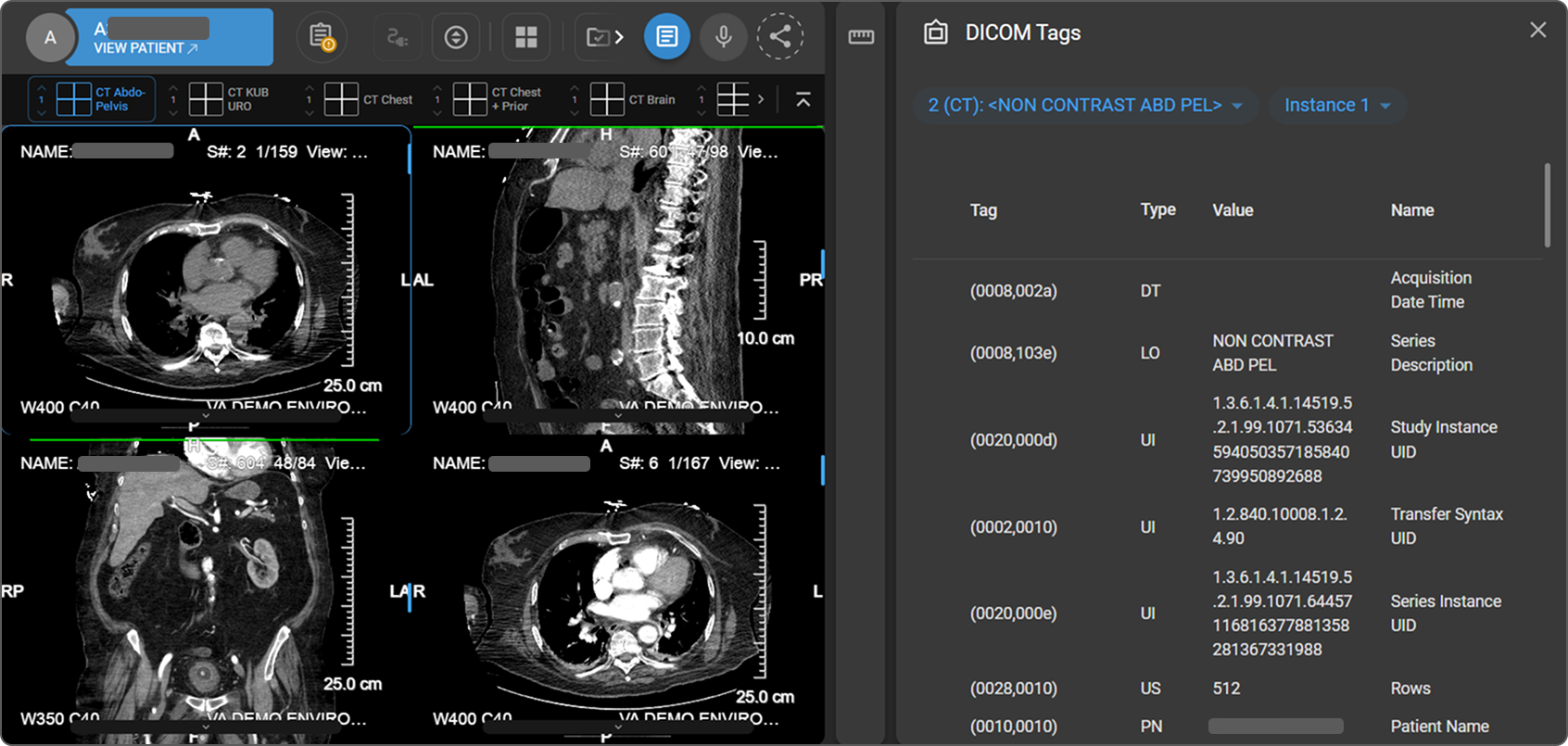 DICOM Tags panel open on the right side of the Image Viewer
