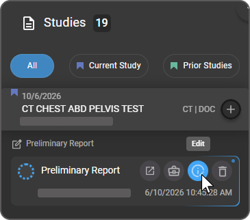 Preliminary Report label hover state showing the Edit button