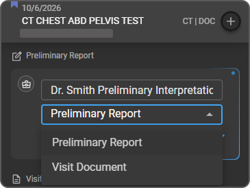 Inline rename field with dropdown showing Preliminary Report / Visit Document options