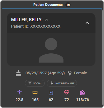 Patient Card with patient name and arrow icon to open full patient page