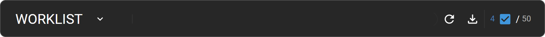 Screenshot: the worklist header controls, showing the Refresh icon, Download Data icon, and study counter
