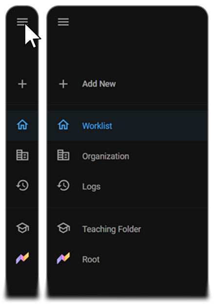 Screenshot: the Add New menu showing options to create a new order or import studies and files