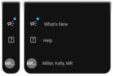 Screenshot: the What's New icon in the left-side navigation panel
