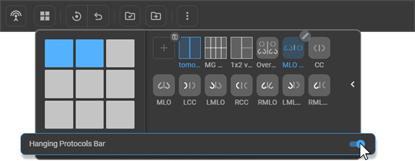 Hanging Protocols Bar toggle in the Layout Selector