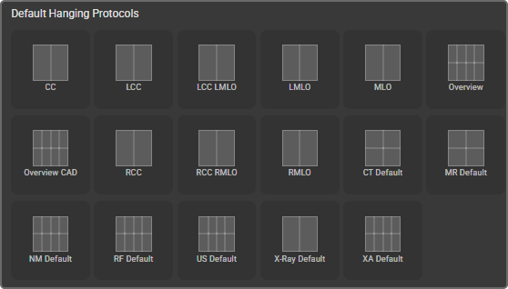Default Hanging Protocols listed by modality