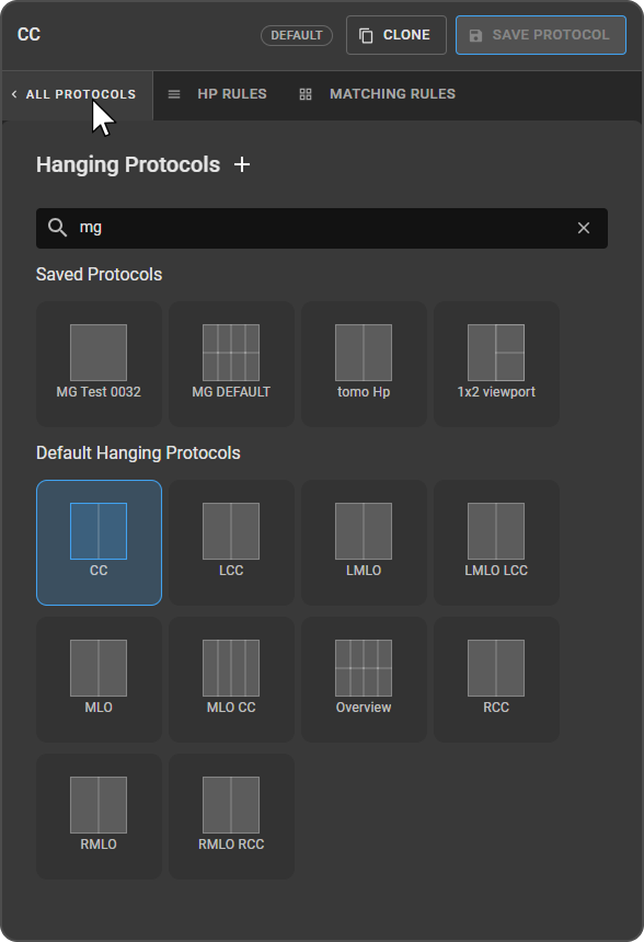 All Protocols tab showing Saved and Default protocol sections