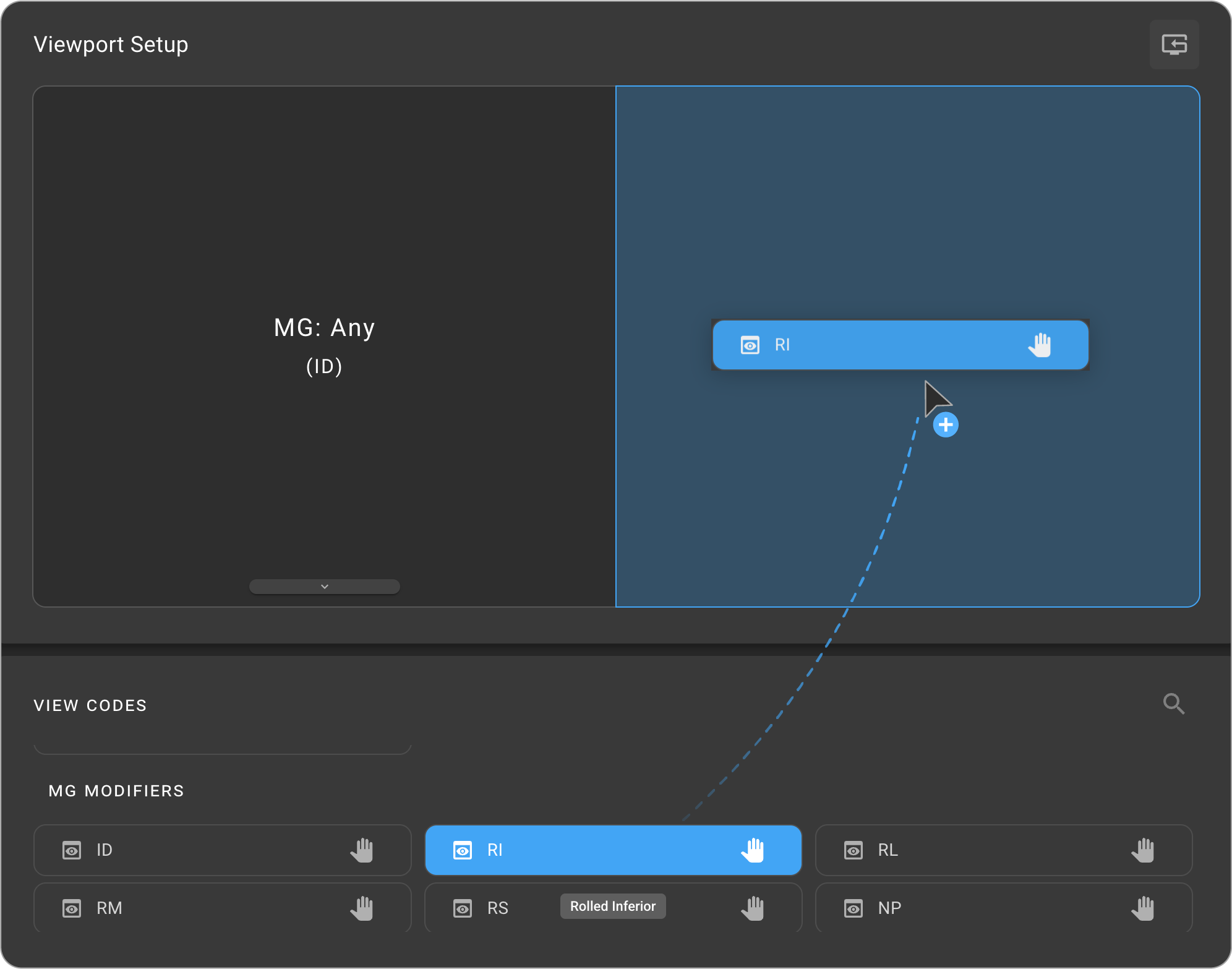 Dragging a view code into an active viewport