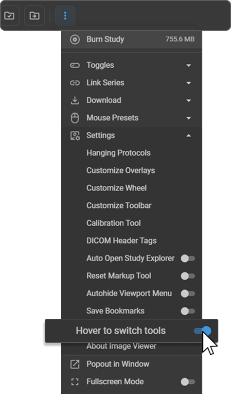 Hover to Switch Tools toggle in Settings