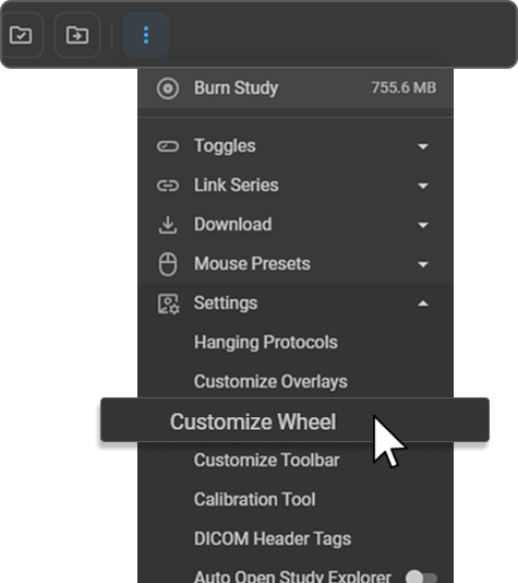 Settings → Customize Wheel menu path in More Options