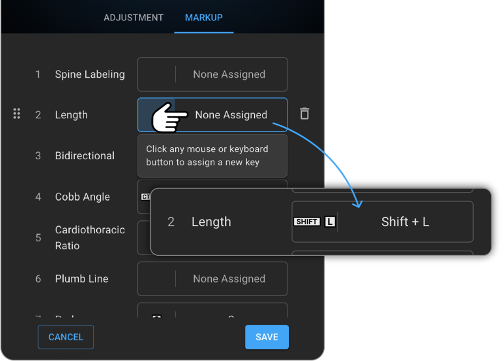 Hotkey assignment field on a tool in the Wheel Customization drawer