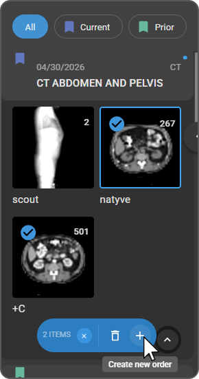 New Study panel with Imaging Organization, Priority, and Patient Name fields