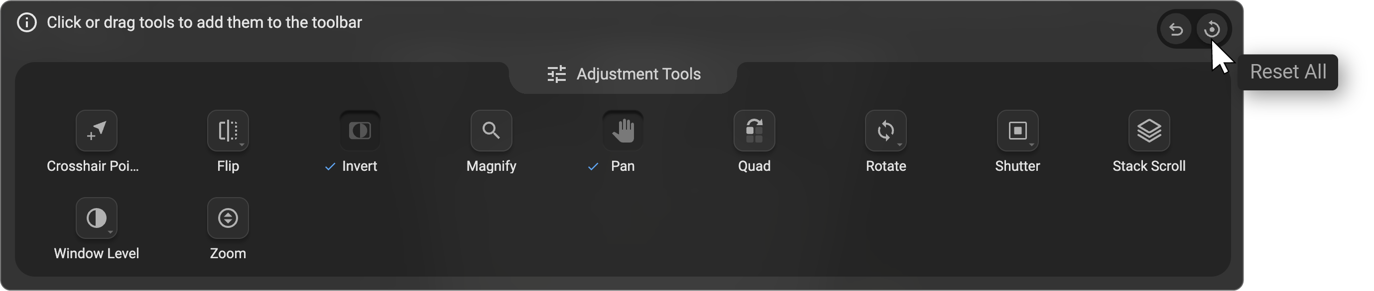 Reset icon with Undo Previous and Reset All options visible