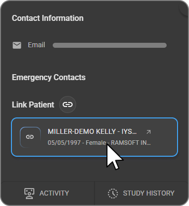 Linked patient record card in Contact Information panel