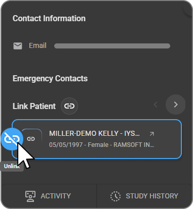 Unlink icon shown on hover over a linked patient card