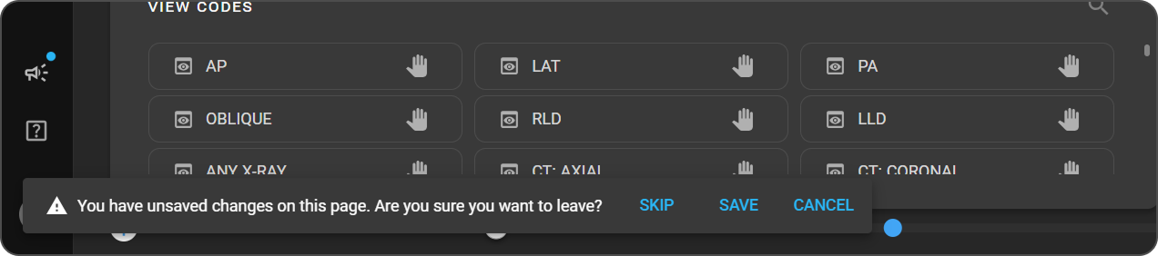 Unsaved changes prompt with Skip, Save, and Cancel options