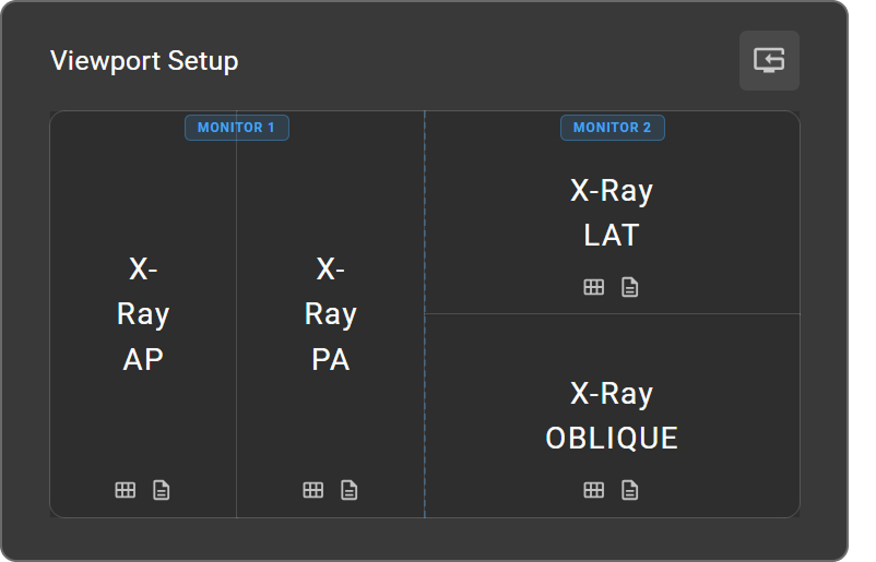 Multi-monitor layout labeled Monitor 1 and Monitor 2 with the dashed monitor divider