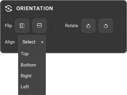 Orientation section — Flip, Rotate, and Align controls