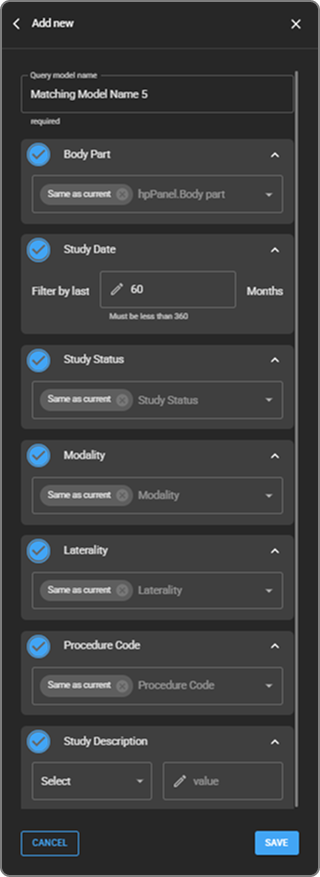 Configuration Options in the Add new form, showing checkboxes and Same as current labels