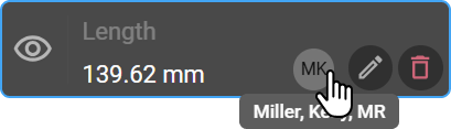 User identification badge showing initials with full name tooltip on hover