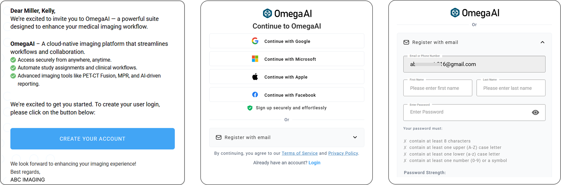 Registration options — social/enterprise login and email registration