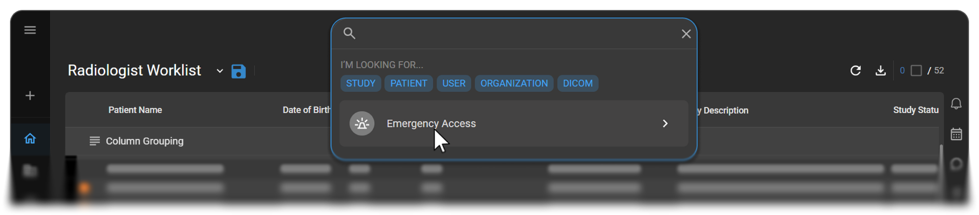 Search bar with Emergency Access selected