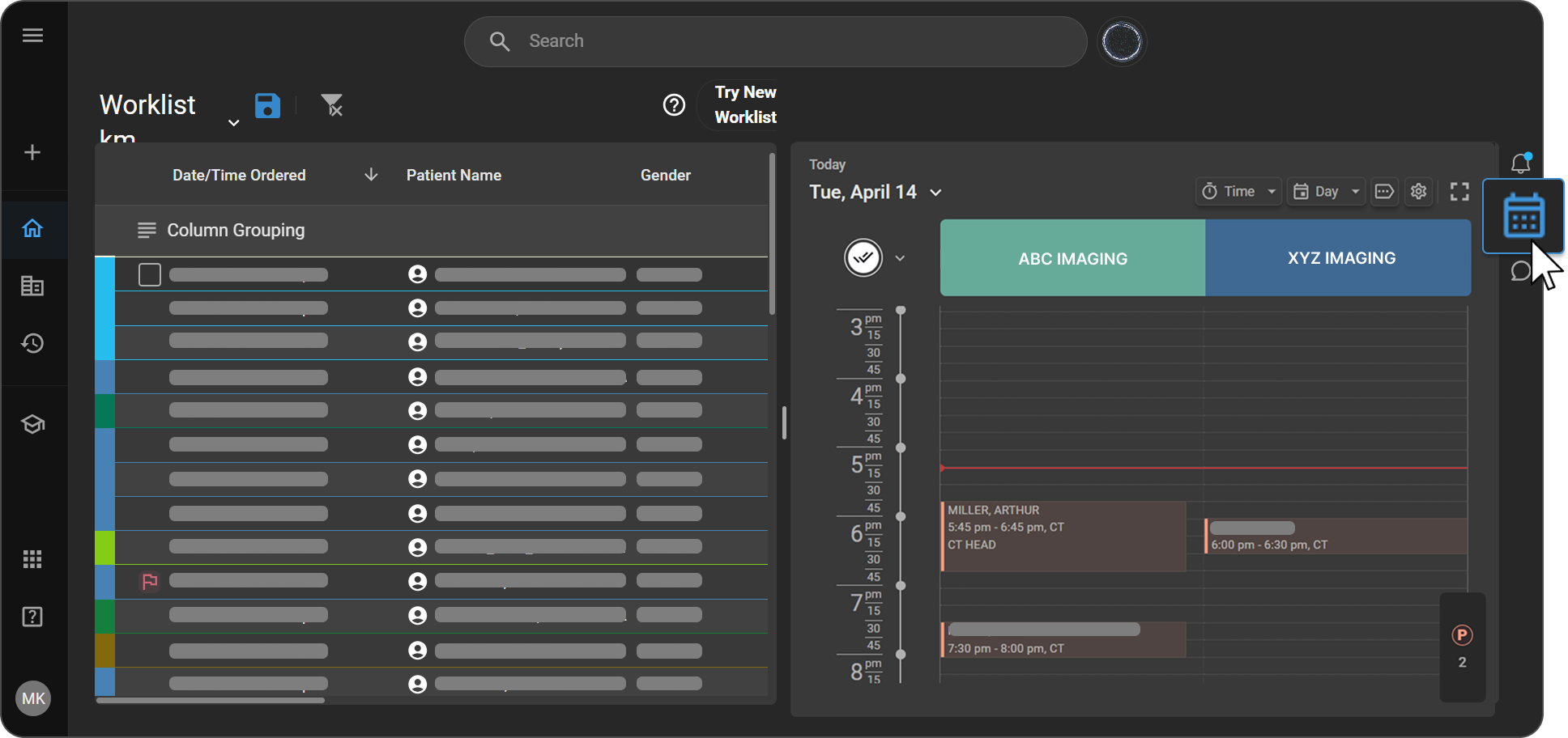 Scheduler calendar view accessed from the right-side navigation panel