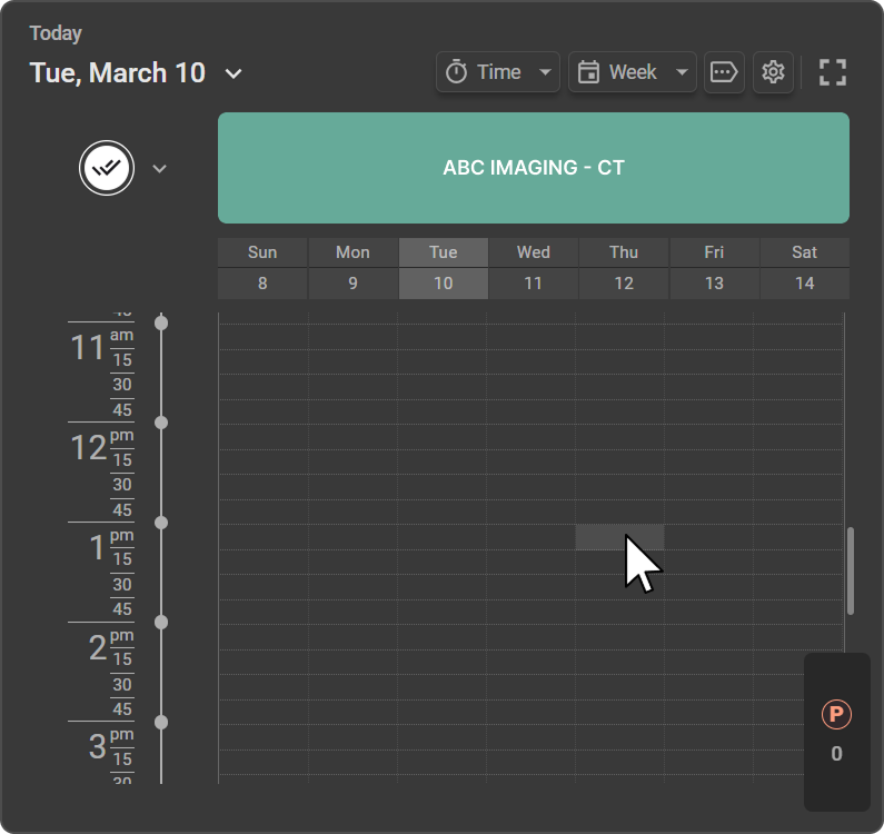 New Appointment window opening after clicking a time slot in the calendar grid