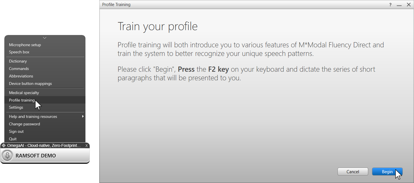 Profile Training dialog