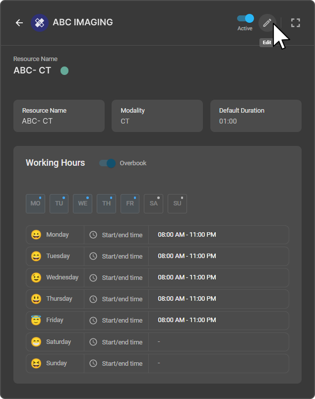Service detail view in read-only mode with pencil edit icon at the top