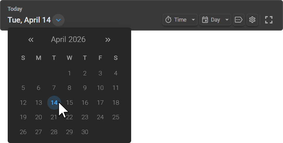 Monthly mini-calendar date selector