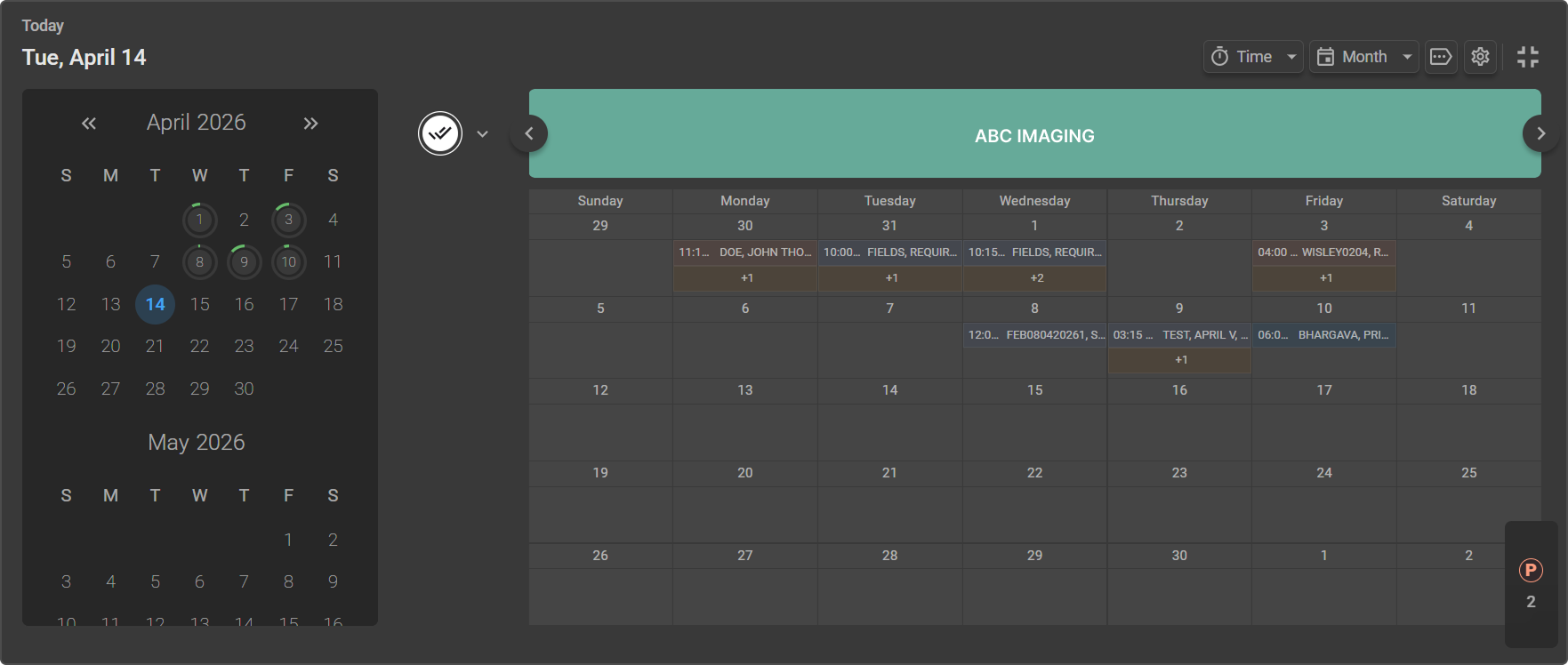 Expanded Month view showing full monthly calendar with resource navigation arrows