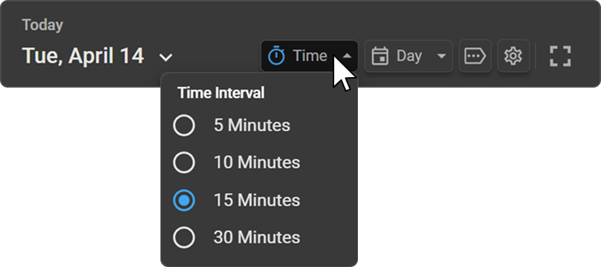 Time Interval dropdown showing 5, 10, 15, and 30 minute options