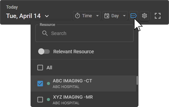 Resource panel showing Healthcare Services with checkboxes for selecting services to display