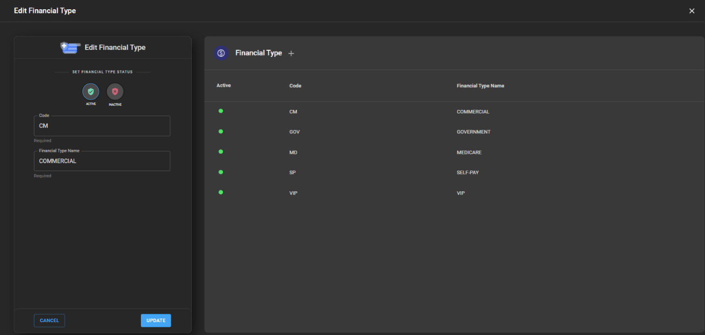 Update Financial Type