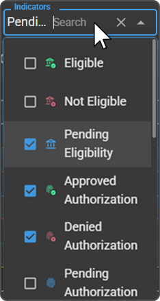Indicators column filter with the available indicator values