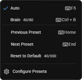 Window Level Presets menu