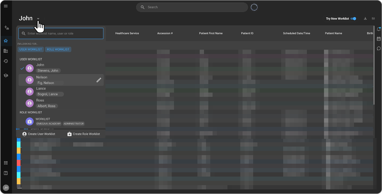 Selector de acceso a la lista de trabajo
