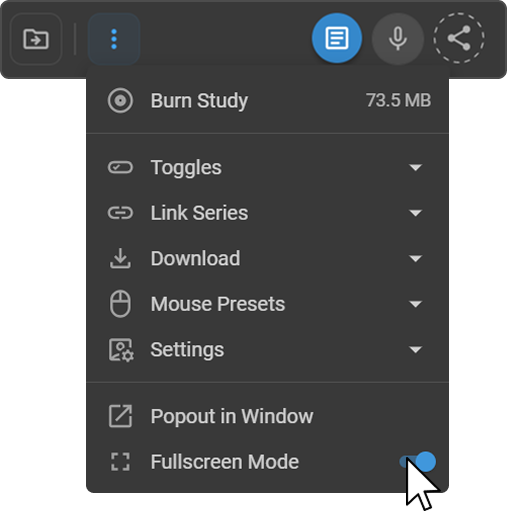 More Options menu with Full Screen Mode toggle