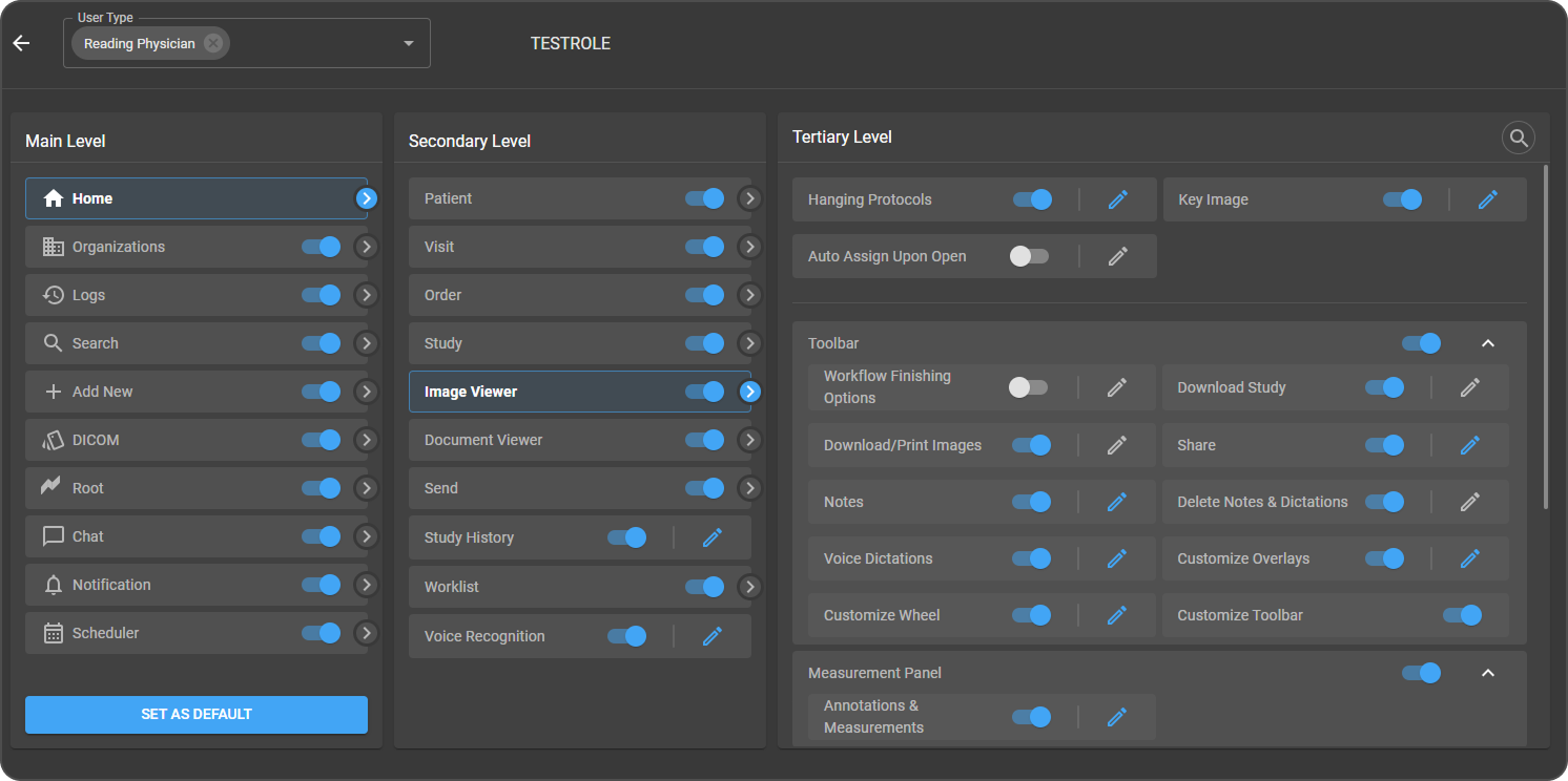 Tertiary Level permissions for Image Viewer in the Roles configuration screen