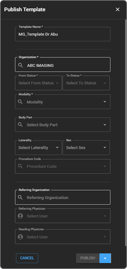 Publish Template Drawer