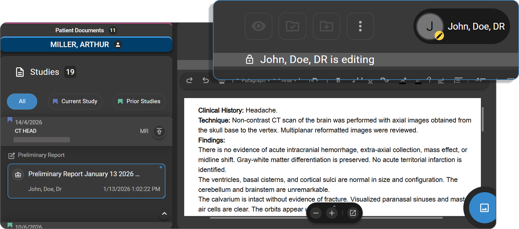 Ventana de visualización de solo lectura para otros usuarios, en la que se muestran el icono de candado y las herramientas de edición desactivadas