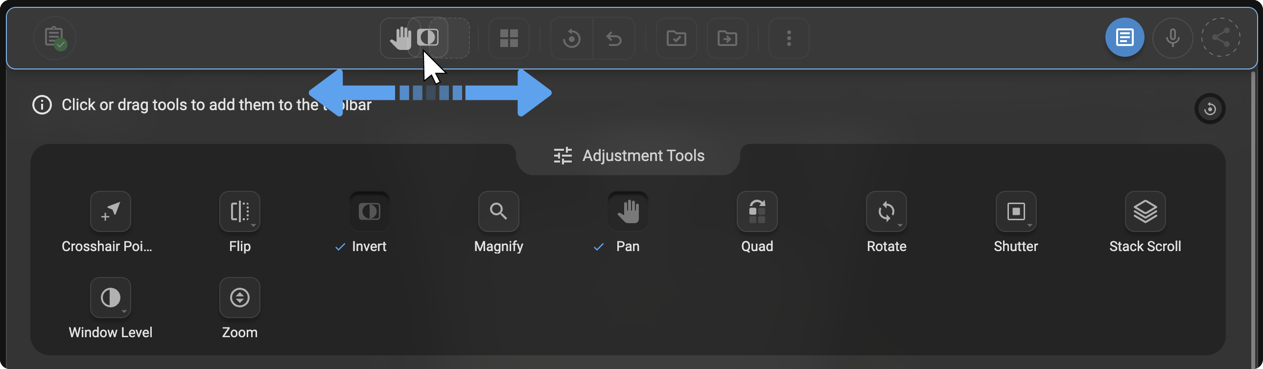Tool being dragged to a new position in the toolbar