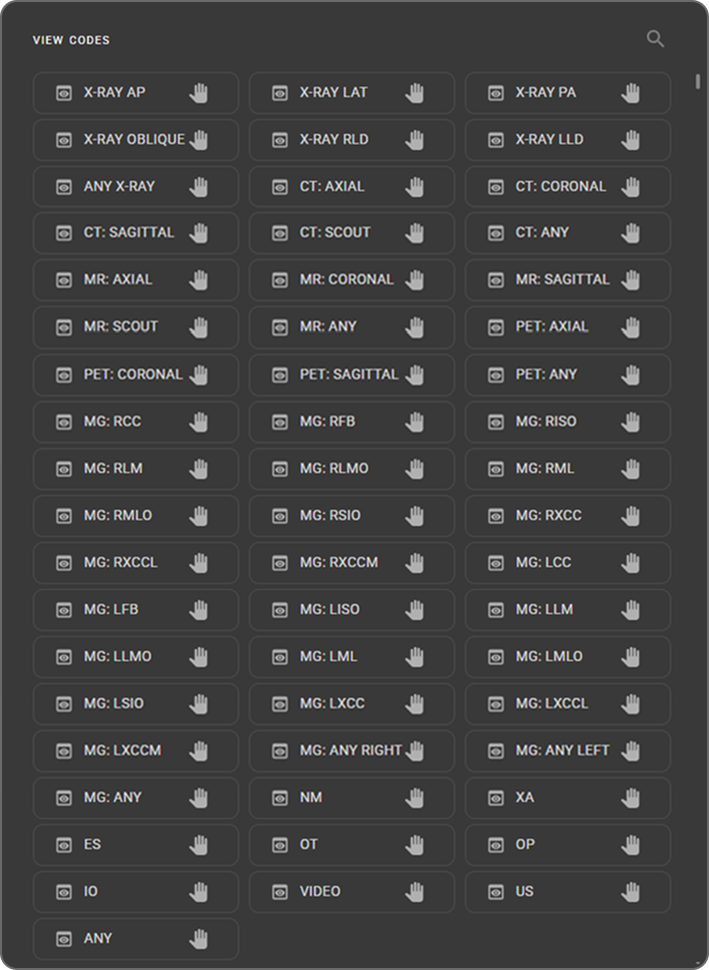 View Codes list in the View Codes and Modifiers panel