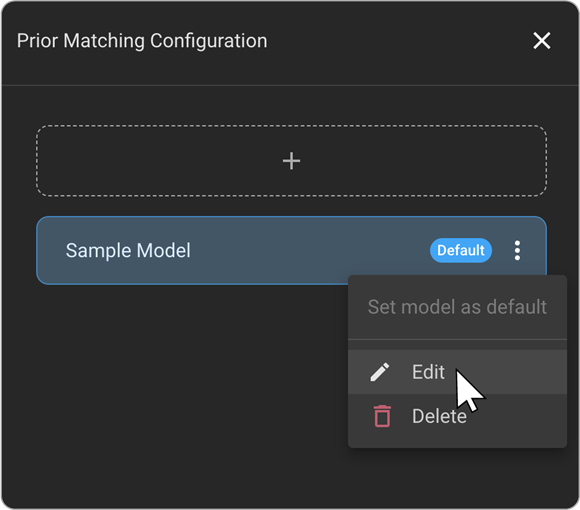 Three-dot menu on a matching model — Edit, Delete, and Set as Default